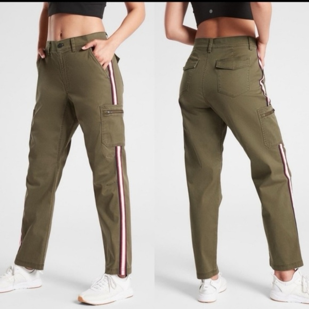 Athleta Women’s Summit Cargo Pants Tortuga Olive Green Size 2 Relaxed Stripe